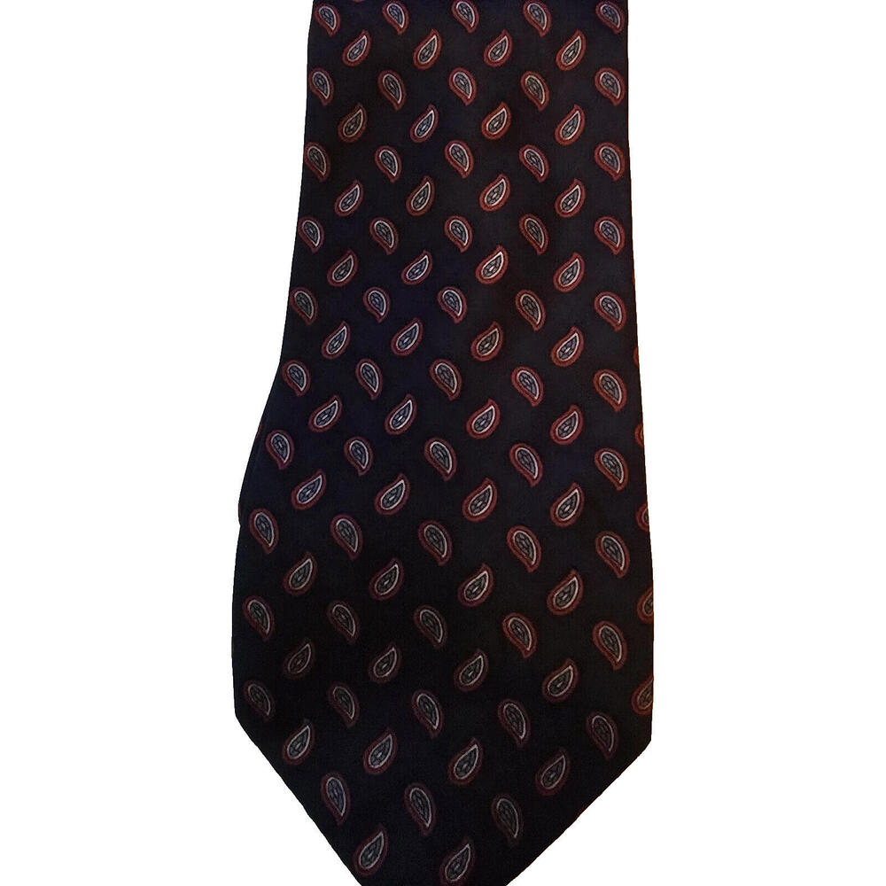 Oleg Cassini Mens Tie Necktie Navy Blue and Burgundy Paisley Polyester